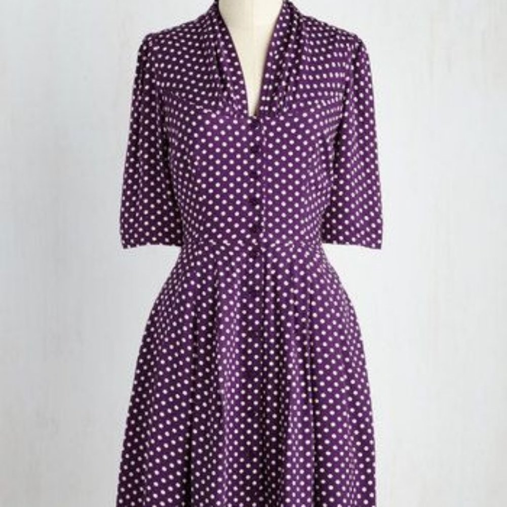 Emily and Fin purple and white polka dot dress— shirt dress— size UK 14 (L)